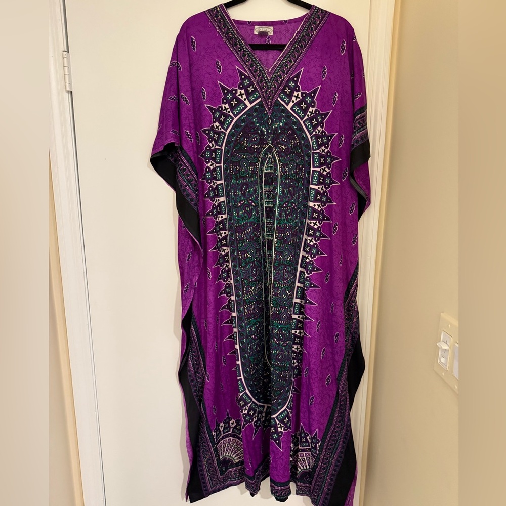 Purple Black Kaftan Caftan MuMu
Housedress Maxi Loungewear O/S
